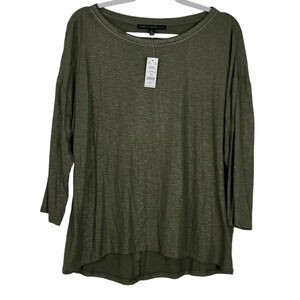 White House Black Market Women’s L Scoop Neck 3Q Drop Shoulder Top Olive Green